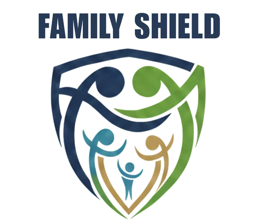 הלוגו של family shield: מגן ובתוכו משפחה